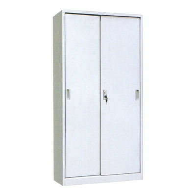 2 Sliding Doors Iron File Cabinet Knock Down Metal Stationery Cupboard With Adjustable Inner Shelves