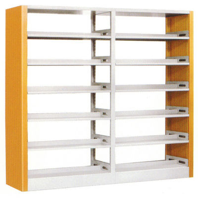 6 Tiers Double-Upright Double-Sided Metal Office Bookshelf Wooden Grain Thermal Transferred Finish