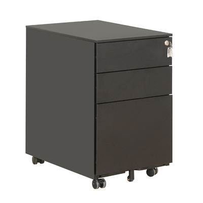 Black 0.5 - 1.2mm Lockable Storage Cabinet , Metal Office Mobile Pedestal