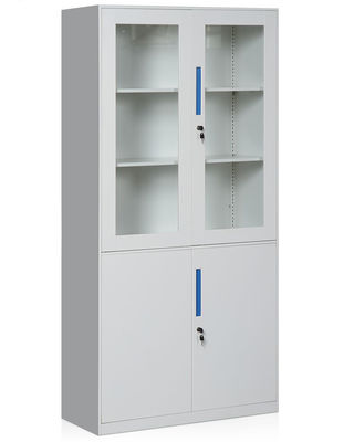 Glass &amp; Steel 4 Doors Filing Cabinet Office Steel Book Cupboard KD Structure