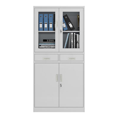 Metal And Glass Doors Steel Lateral Filing Cabinet 2 Drawers For Office KD Structure