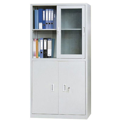 Sliding Door Steel Filing Cabinet Knock Down Metal Stationery Cupboard With Lower Swing Doors