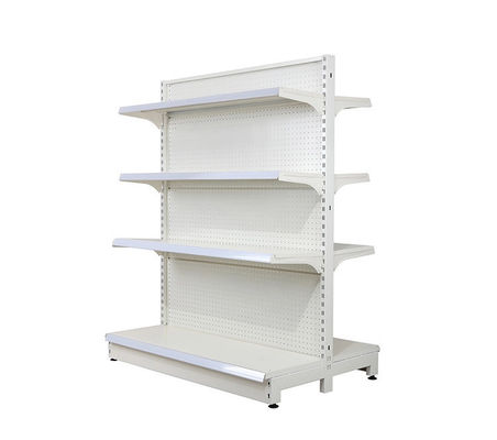 Supermarket / Shop Steel Shelving Racks Double Sides 4 Layers White Color