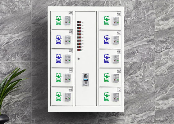 Cold Rolled Sheet Mobile Charging Booth , 10 Doors Mobile Phone Charging Kiosk