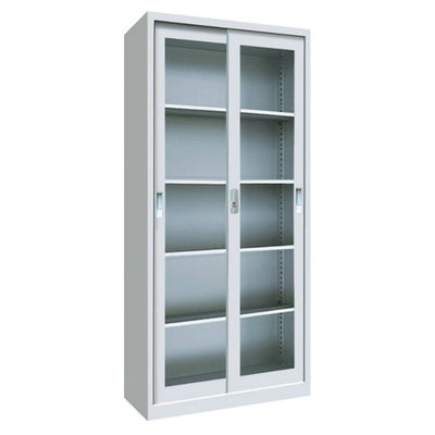 Glass Sliding Doors Steel Filing Knock Down Layout With Adjustable Inner Shelves