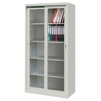 Glass Sliding Doors Steel Filing Knock Down Layout With Adjustable Inner Shelves
