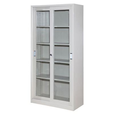 Glass Sliding Doors Steel Filing Knock Down Layout With Adjustable Inner Shelves