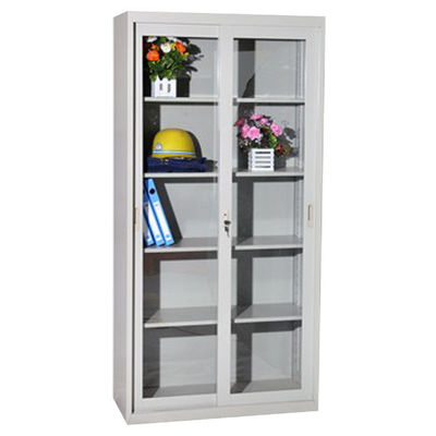 Glass Sliding Doors Steel Filing Knock Down Layout With Adjustable Inner Shelves