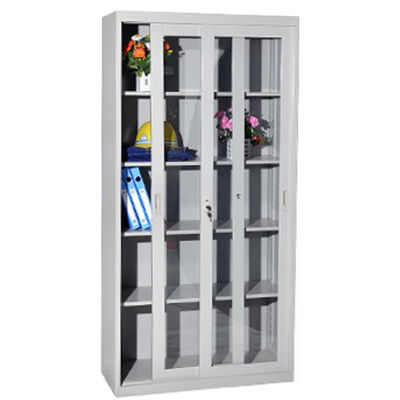 Glass Sliding Doors Steel Filing Knock Down Layout With Adjustable Inner Shelves