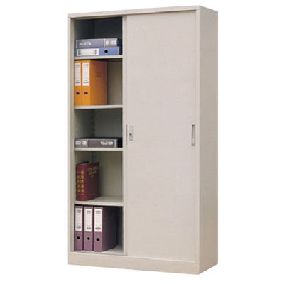 2 Sliding Doors Iron File Cabinet Knock Down Metal Stationery Cupboard With Adjustable Inner Shelves