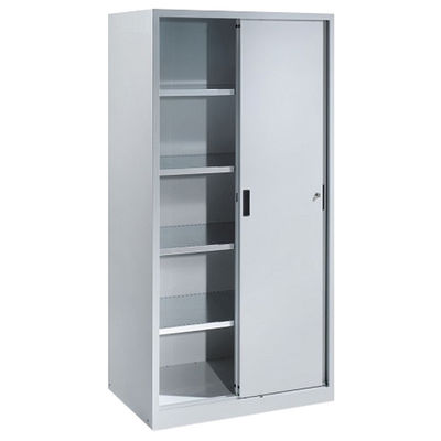 2 Sliding Doors Iron File Cabinet Knock Down Metal Stationery Cupboard With Adjustable Inner Shelves