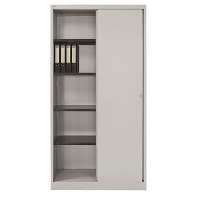 2 Sliding Doors Iron File Cabinet Knock Down Metal Stationery Cupboard With Adjustable Inner Shelves