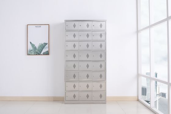 Lockable Stainless Steel Storage Cabinet Twenty Four Doors Smooth Surface