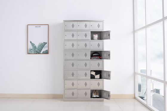 Lockable Stainless Steel Storage Cabinet Twenty Four Doors Smooth Surface