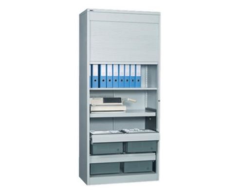 Office Metal Laboratory Vertical Tambour Storage Cupboard