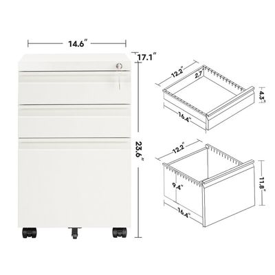 Three Drawer Mobile Thick 1.2mm Vertical File Cabinet