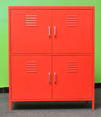 Red 4 Doors Metal Shoe Rack Dustproof Steel Storage Cabinet