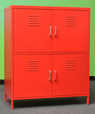 Red 4 Doors Metal Shoe Rack Dustproof Steel Storage Cabinet