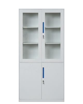 Glass &amp; Steel 4 Doors Filing Cabinet Office Steel Book Cupboard KD Structure